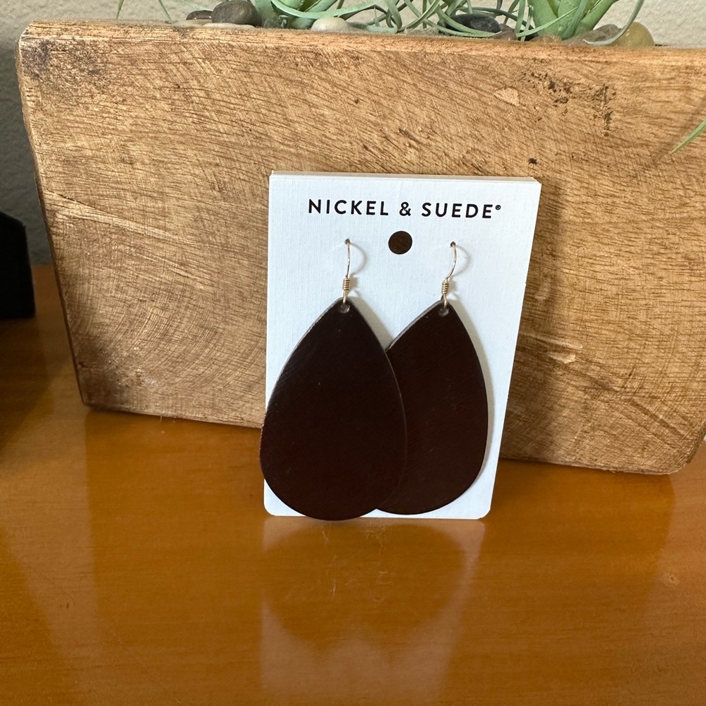 Nickel & Suede Metallic Cocoa Teardrop Earrings